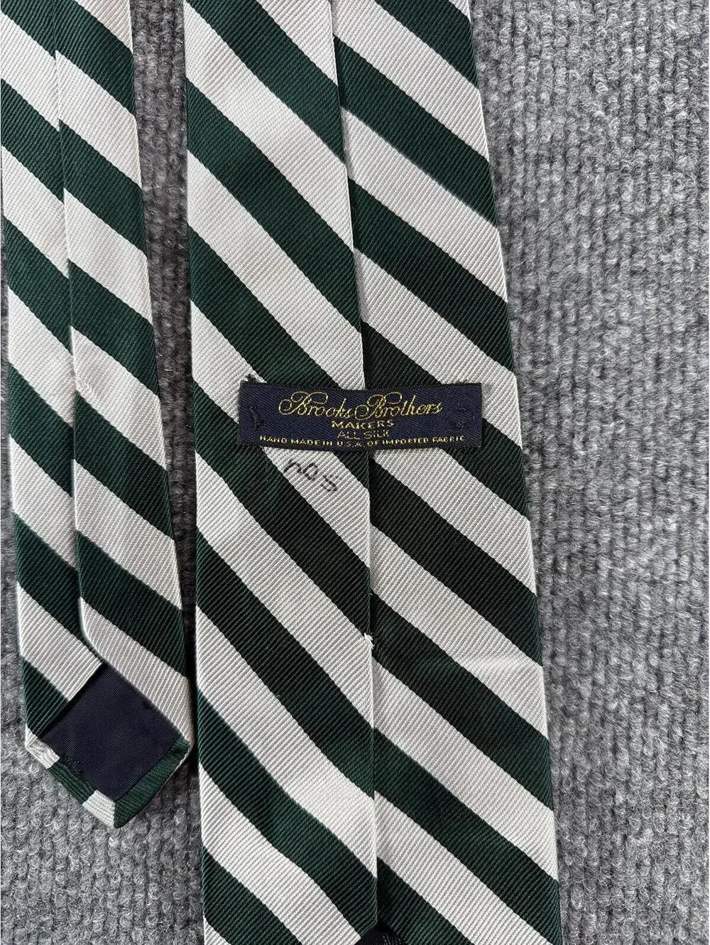 Vintage‎ Brooks Brothers Green White Diagonal Stripe Tie 100% Silk Formal Dressy